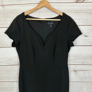 Connected Apparel Black Cap Sleeve Jumpsuit V Neck, Size 14 Wide Leg